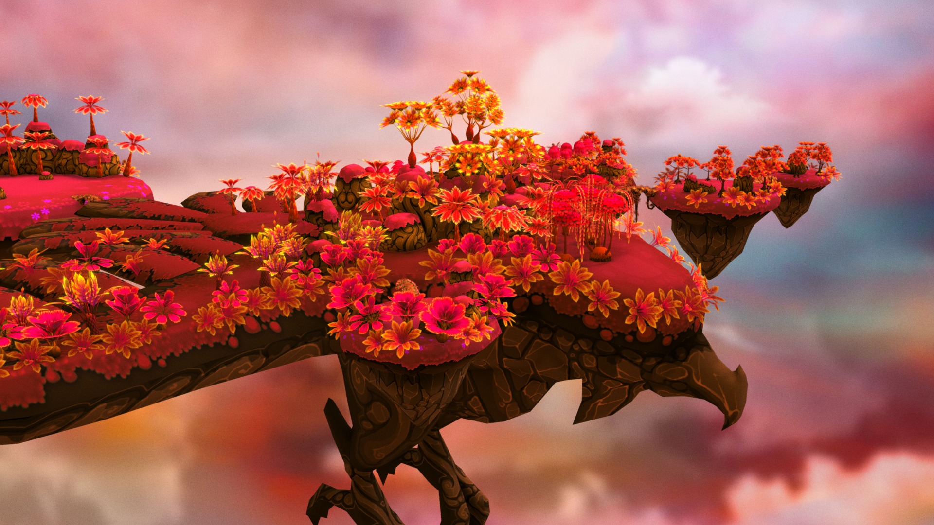 3D model Lava Forest – World of Flame Florals - This is a 3D model of the Lava Forest - World of Flame Florals. The 3D model is about a tree with flowers.