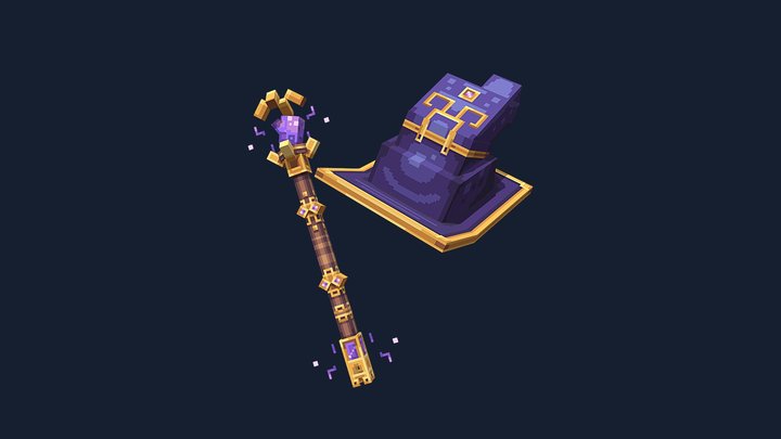 Amethyst wizard's Hat and Staff 3D Model