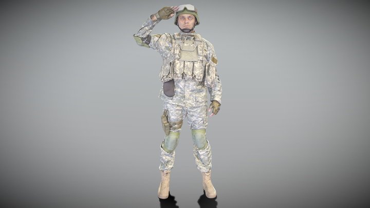 Fully equipped American soldier saluting 168 3D Model