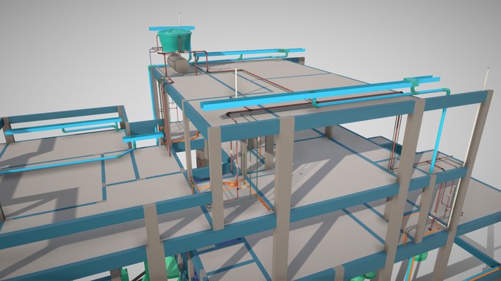 PROJETO HIDRÁULICO RESIDENCIAL UNIFAMILIAR 3D Model