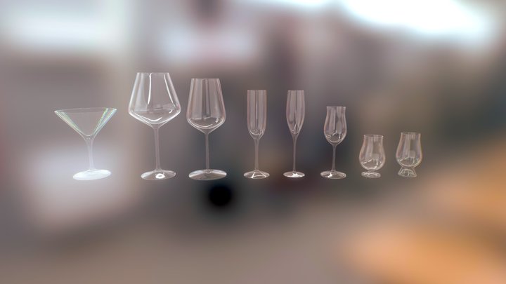 Pure glasses (Martini, wine, rum, Champagne) 3D Model