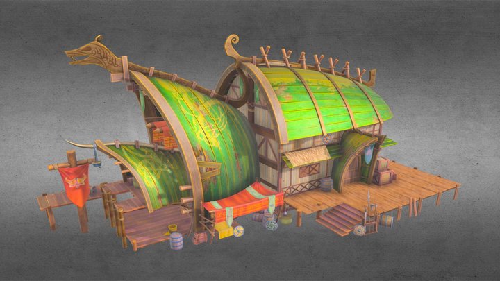 Fantasy Chinese boat-house