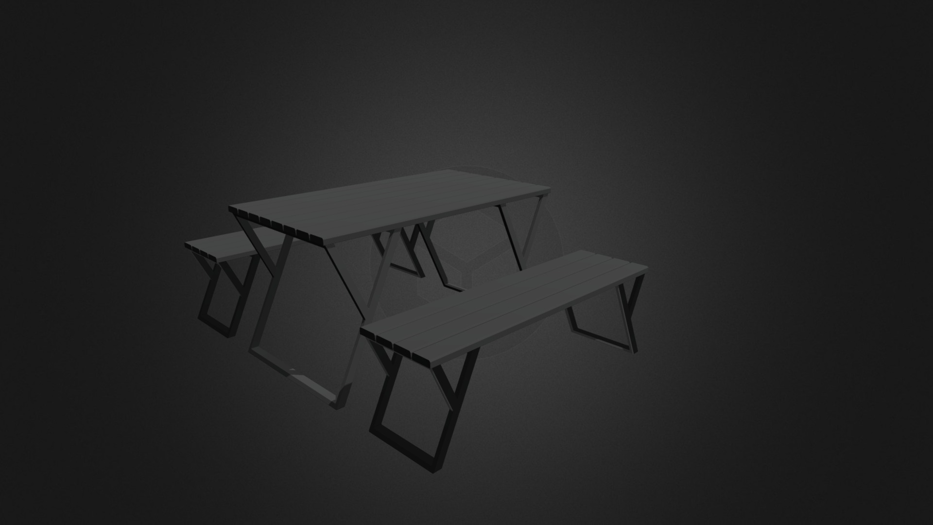 3D model Black Table and Benches - This is a 3D model of the Black Table and Benches. The 3D model is about a white square object with a black background.