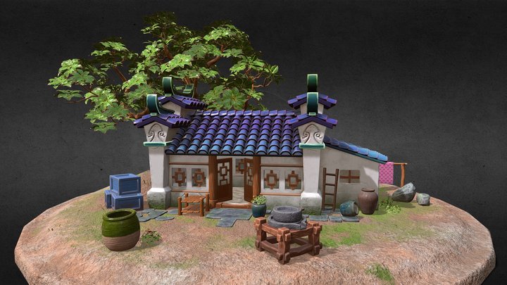 Traditional Asian Rural House Cartoon style 3D Model