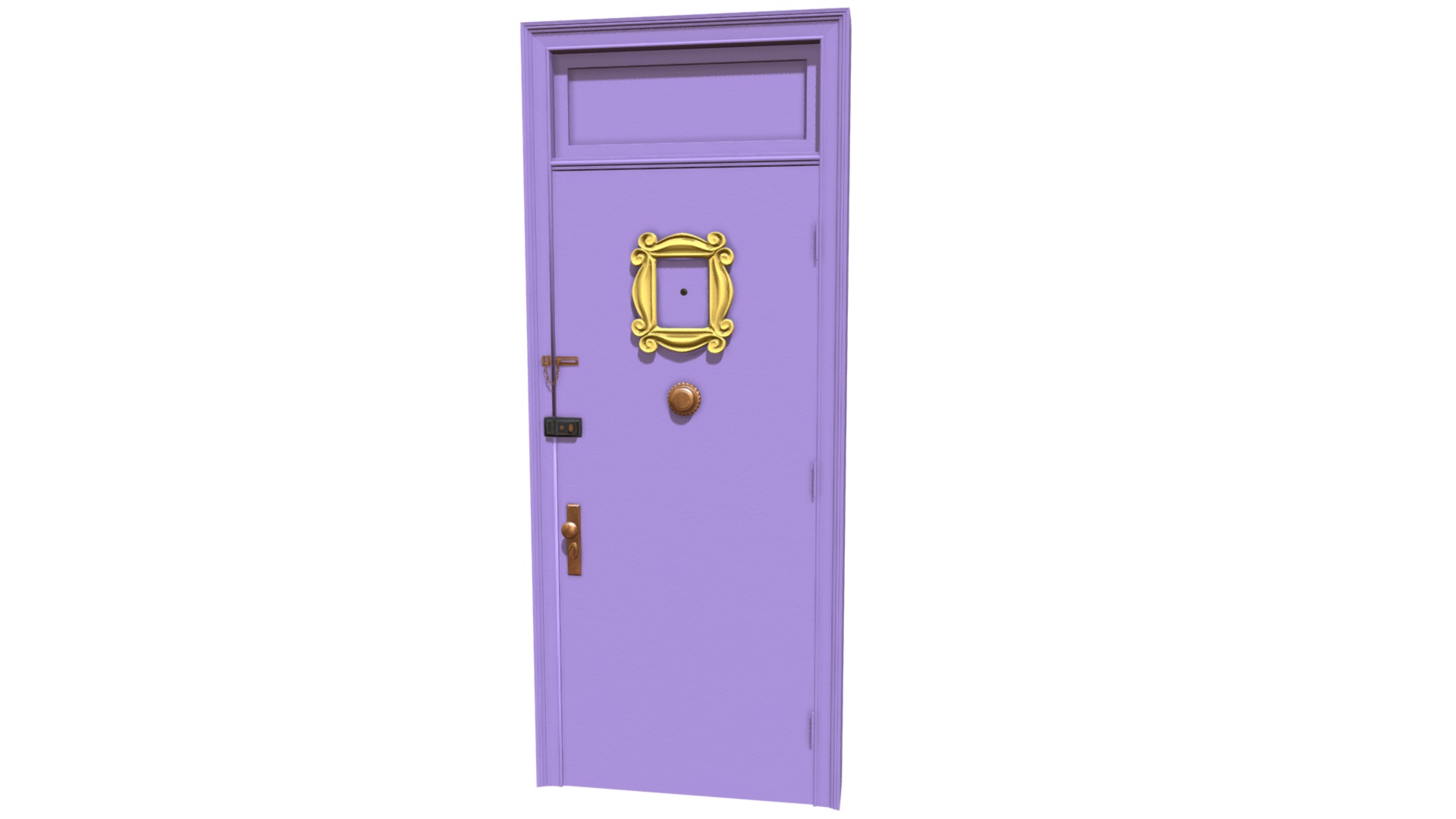 3D model Friends Door - This is a 3D model of the Friends Door. The 3D model is about a purple door with a gold emblem.