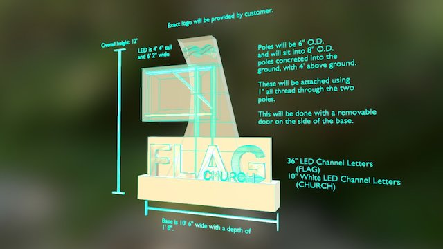Flag Church CAD 0 0 1 WIREFRAME 3D Model
