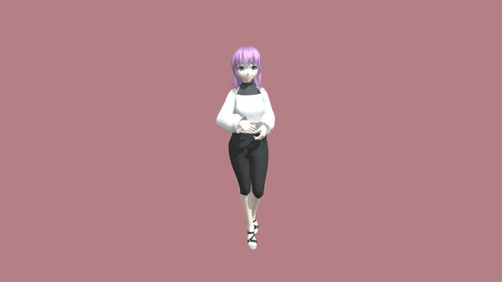 Anime girl with rig and animation 3D Model