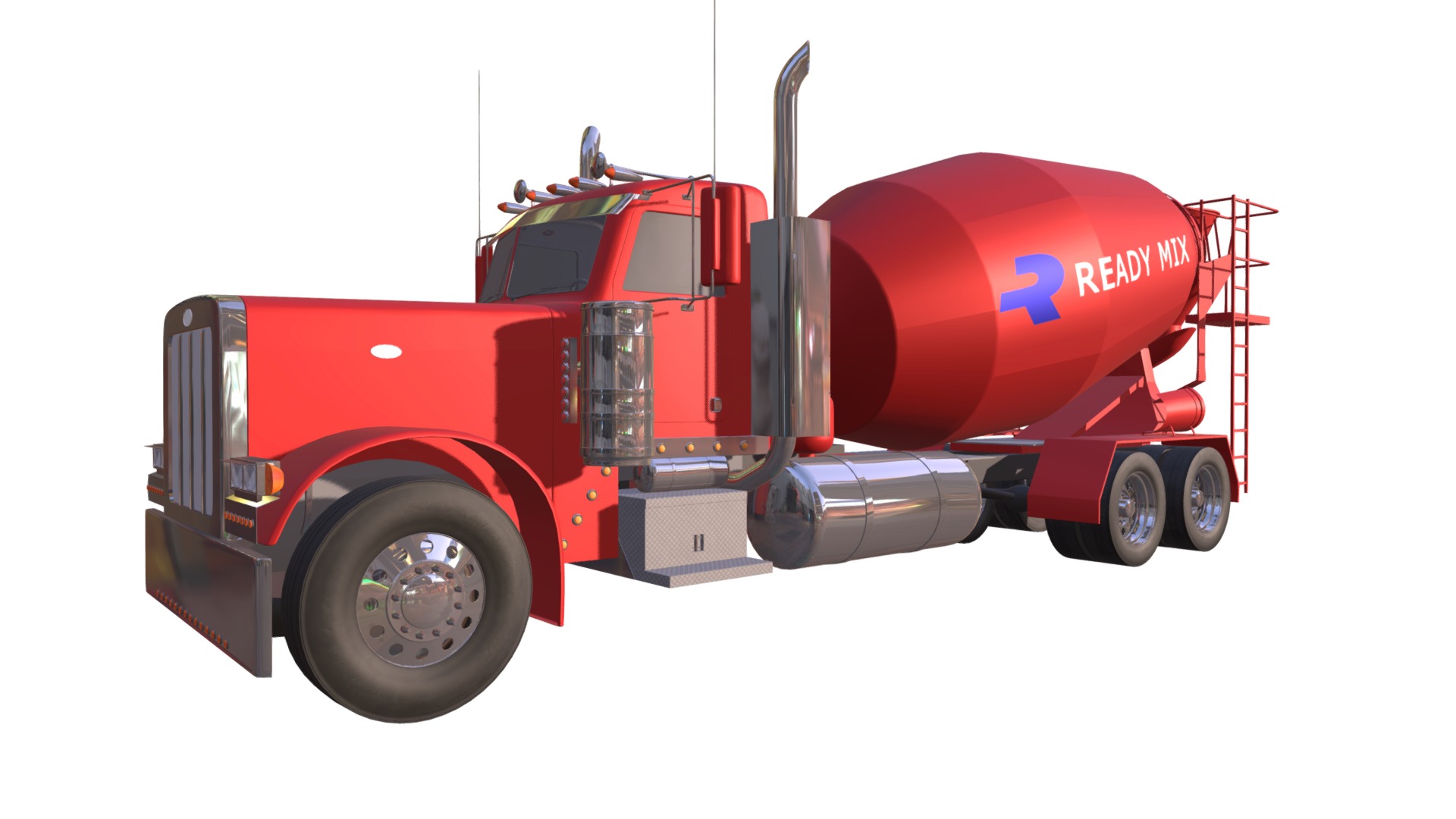 3D model Concrete Mixer Truck - This is a 3D model of the Concrete Mixer Truck. The 3D model is about a red fire truck.