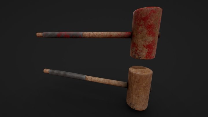 Wooden Hammer Weapon (with Bloody Variant) 3D Model