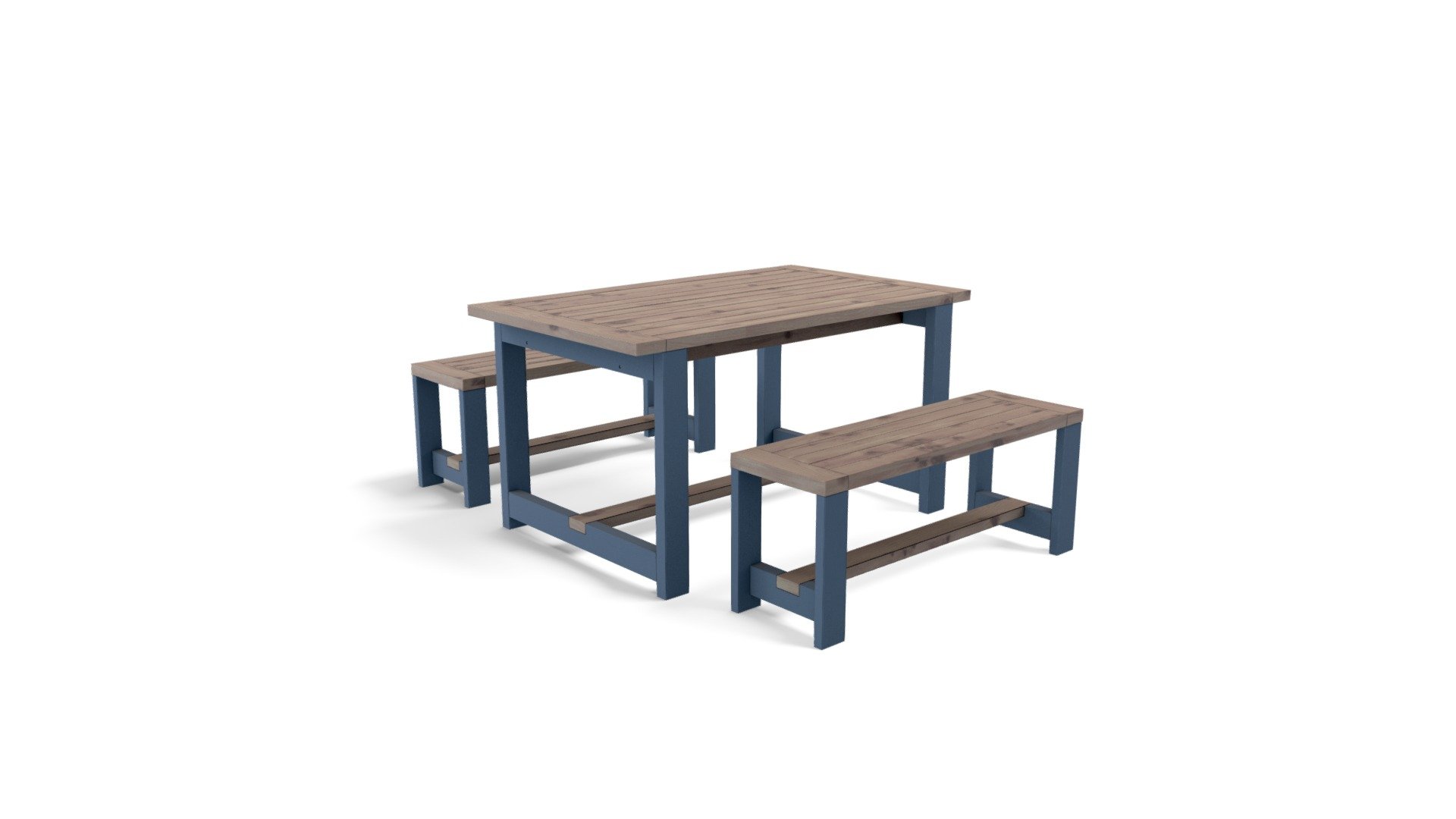 Bala Dining Table And Bench Set, Wood Blue Download Free 3D model by