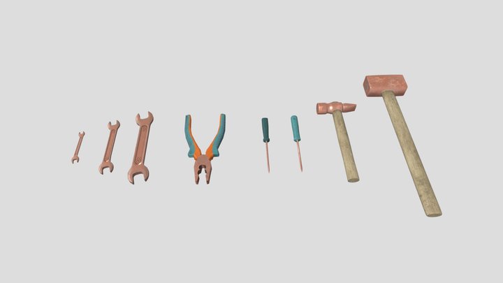 Copper-plated tools 3D Model