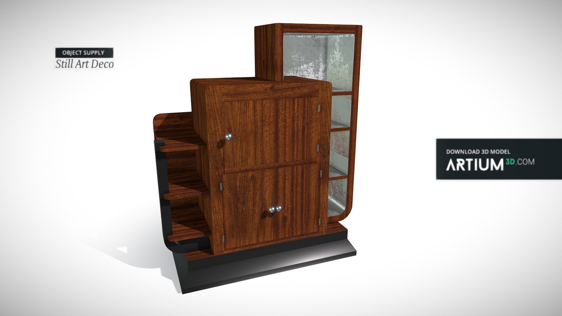 3D model Bar etagere – Art Deco 1930, France - This is a 3D model of the Bar etagere - Art Deco 1930, France. The 3D model is about a wooden cabinet in a room.