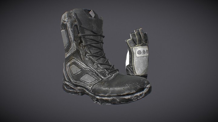 Boots and gloves, low poly game ready 3D Model
