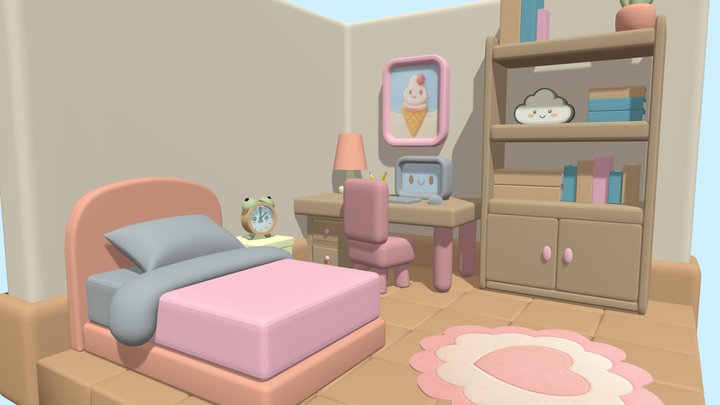 Kawaii Bedroom Diorama 3D Model