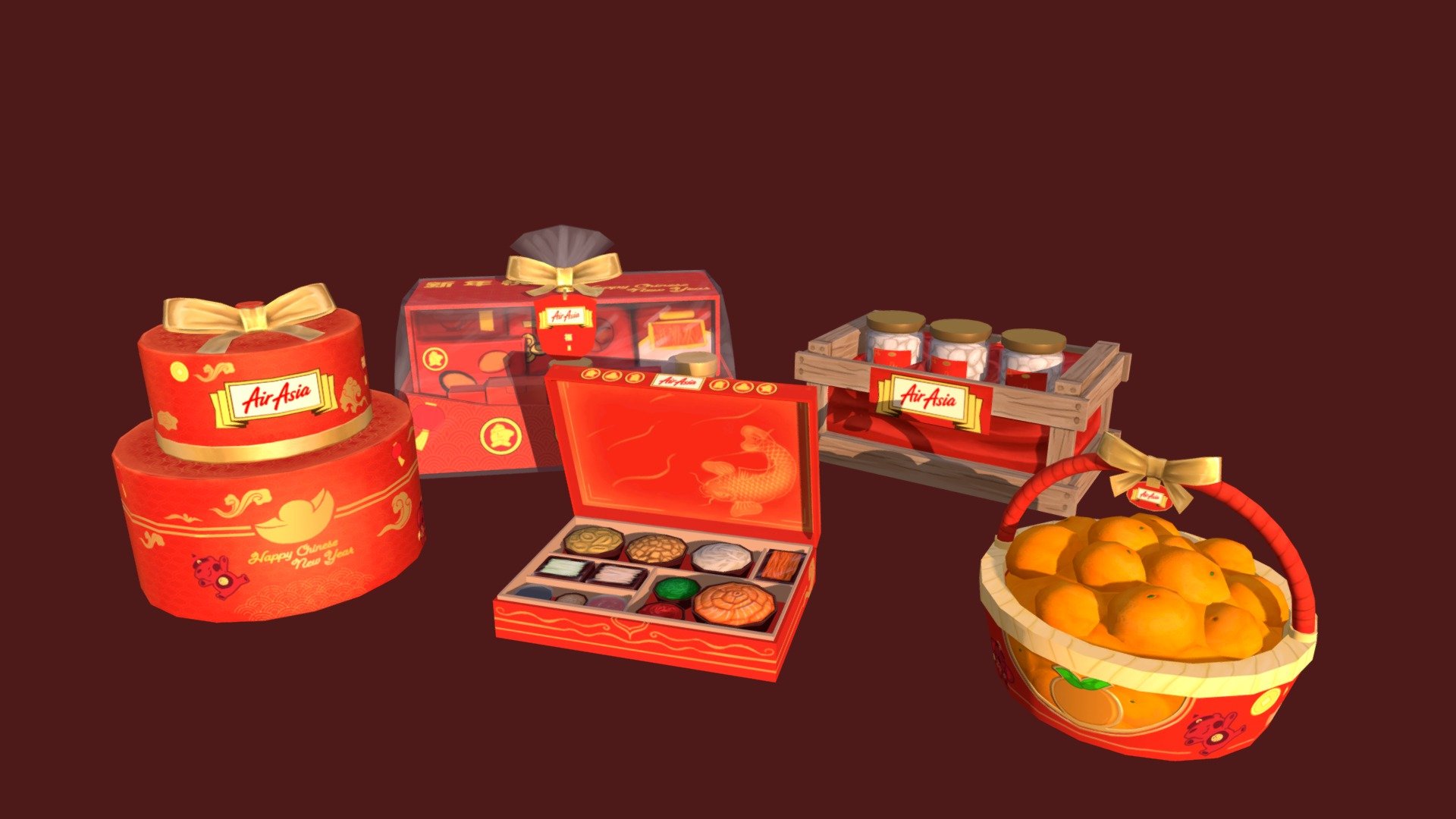Commission: Low Poly Lunar New Year Gift Set — Sketchfab embed 3D viewer