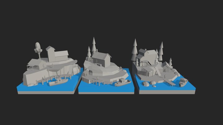 By the Ocean - Diorama and House blockout 3D Model