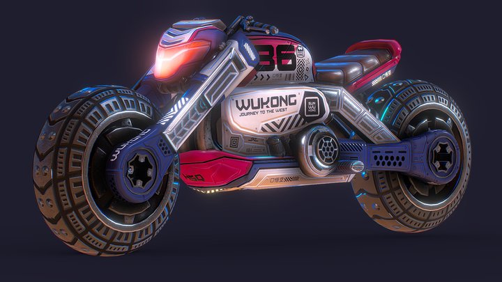 Lowpoly Cyberpunk Motorcycle - Sun Wukong's Bike 3D Model