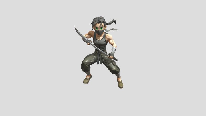 Female warrior in dynamic sword pose 3D Model