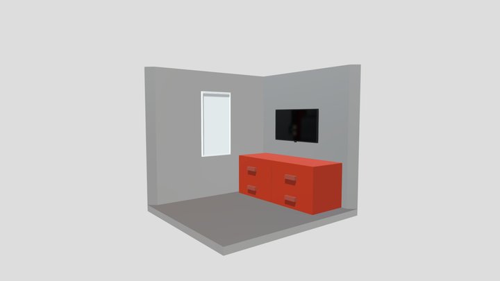 low poly room with a led televisio 3D Model