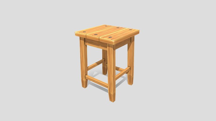 Stylized Low Poly Wooden Stool | Game Ready