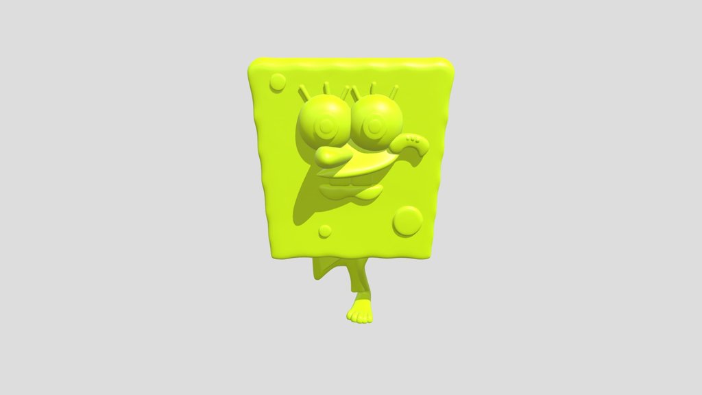 cartoon yellow sponge character standing on one