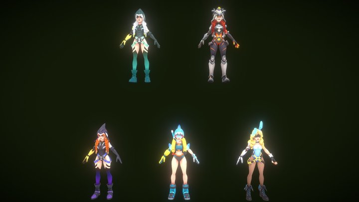 female video game Rig Characters 3D Model