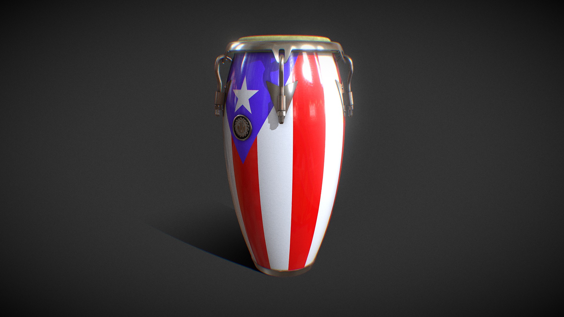 3D model Conga 004 Puerto Rico - This is a 3D model of the Conga 004 Puerto Rico. The 3D model is about a red and white can with a flag on it.