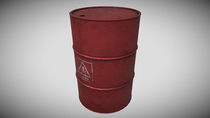 Rusty red barell with danger sign 3D Model