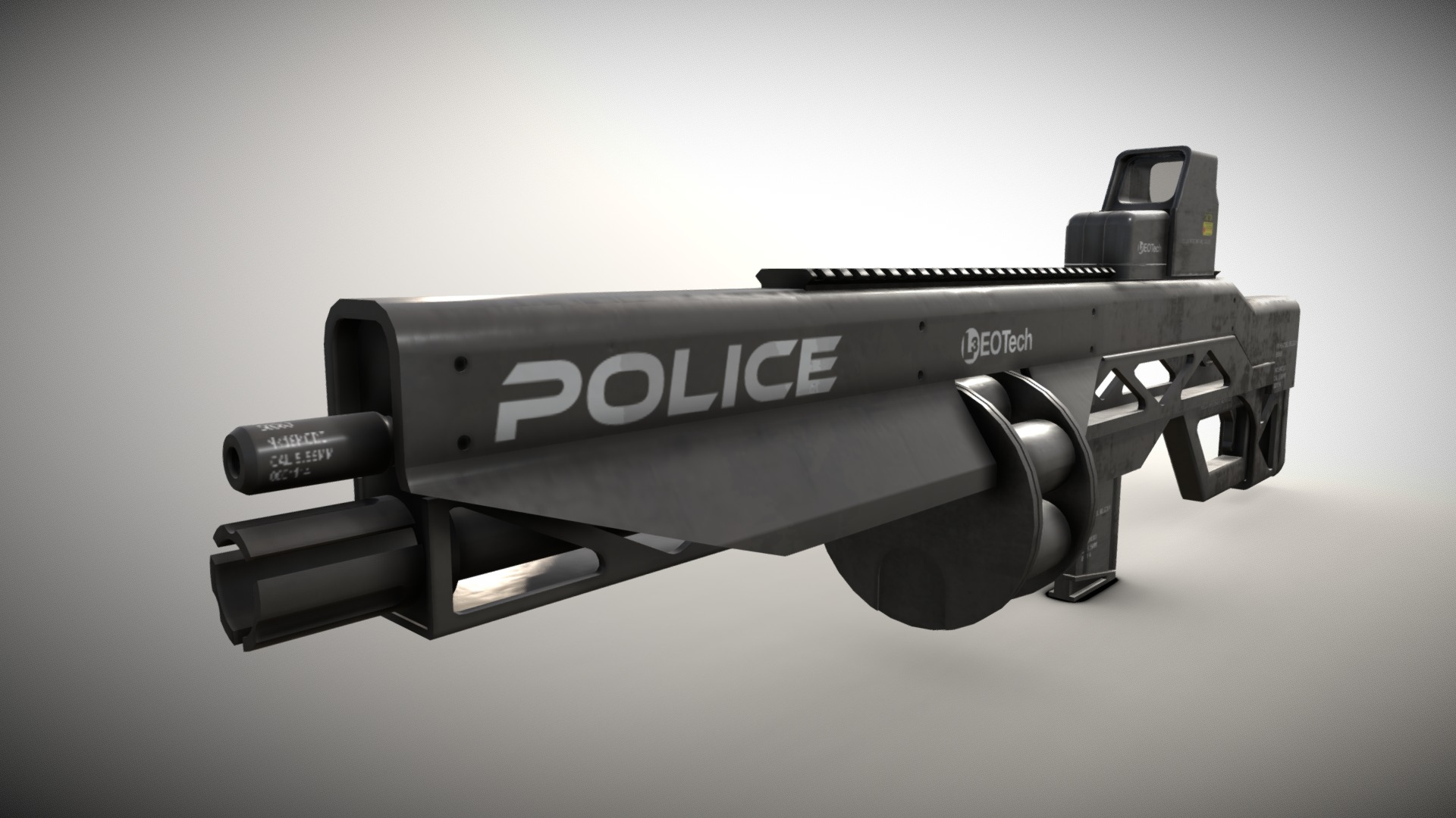 3D model Cyberpunk Rifle (final) - This is a 3D model of the Cyberpunk Rifle (final). The 3D model is about a black and white gun.