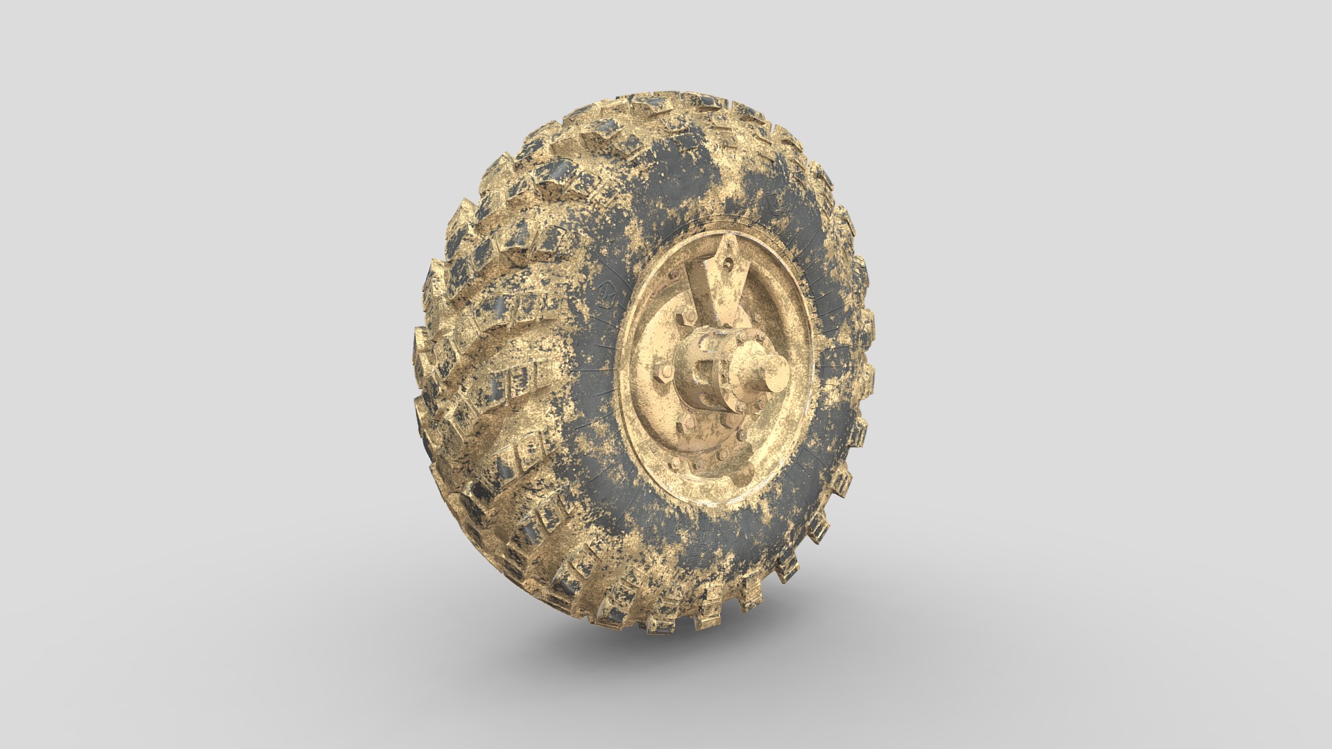 3D model ZIL-157_Tire+Disc_very dirty - This is a 3D model of the ZIL-157_Tire+Disc_very dirty. The 3D model is about a coin with a design on it.