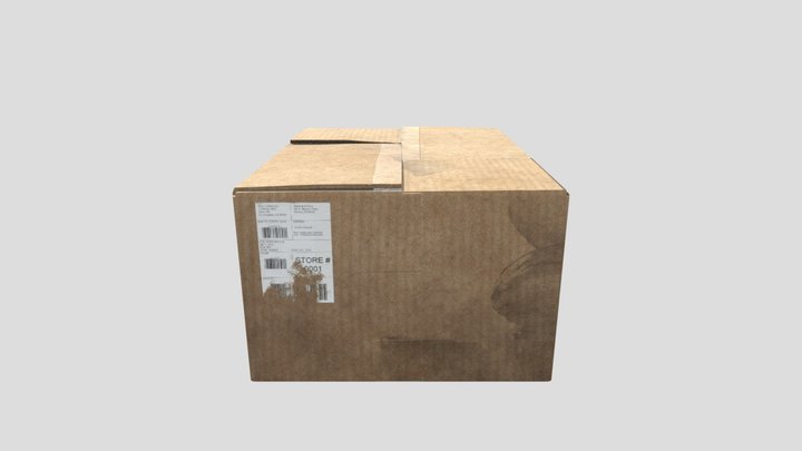 Closed Cardboard Box with Label 3D Model