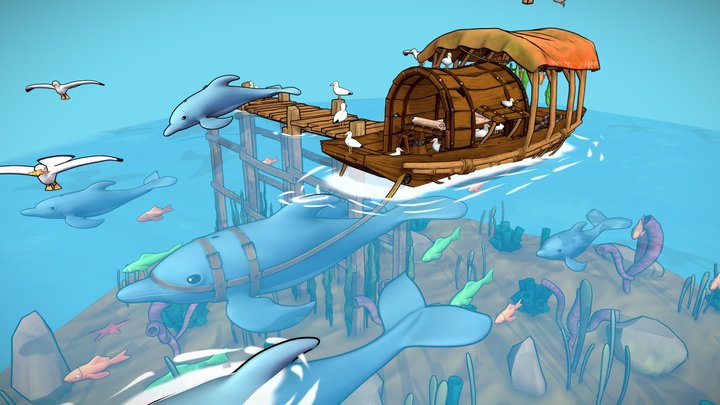 Underwater Treasure Hunting - Stylized Diorama 3D Model