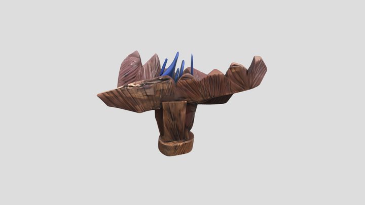 Abstract wooden sculpture with blue elements 3D Model