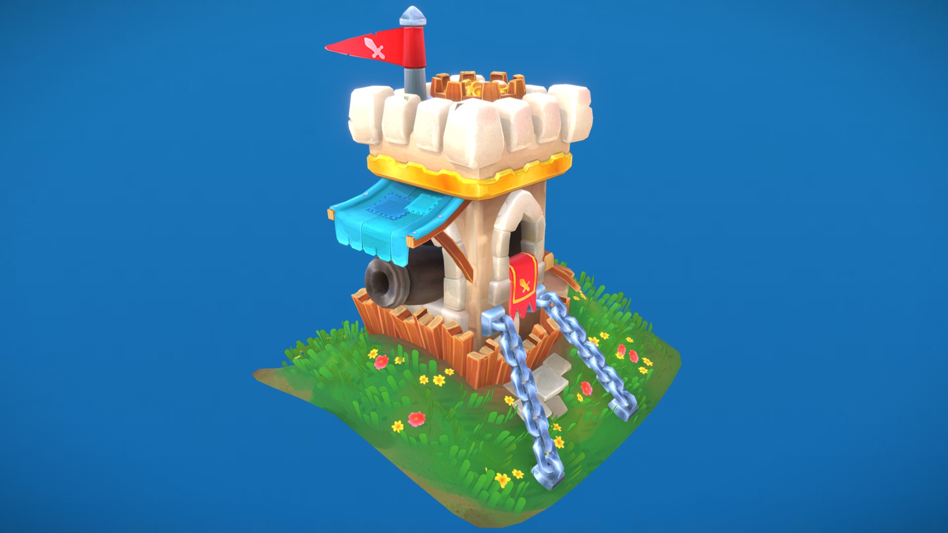 3D model Chunky Castle - This is a 3D model of the Chunky Castle. The 3D model is about a green and blue toy tank.
