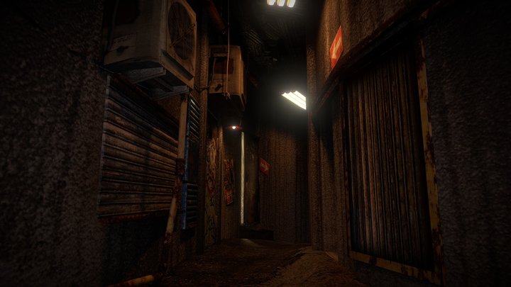Dingy Hallway Low Poly 3D Model