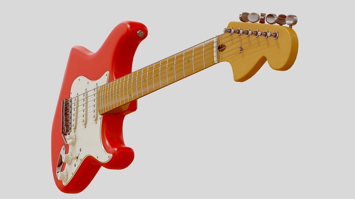 Generic Strat Electric Guitar Red 3D Model