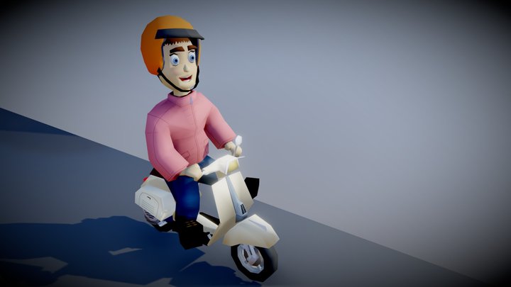 Vespa scooter and his driver 3D Model