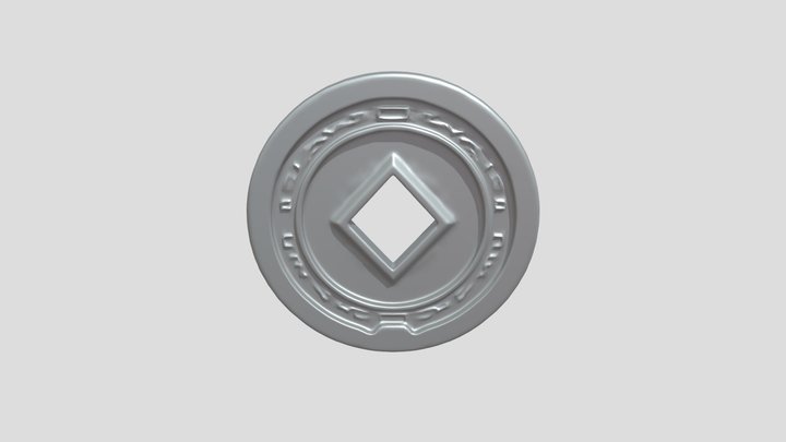 ancient coin with a square hole 3D Model