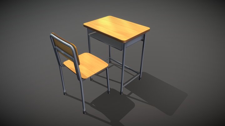 Anime school desk 3D Model