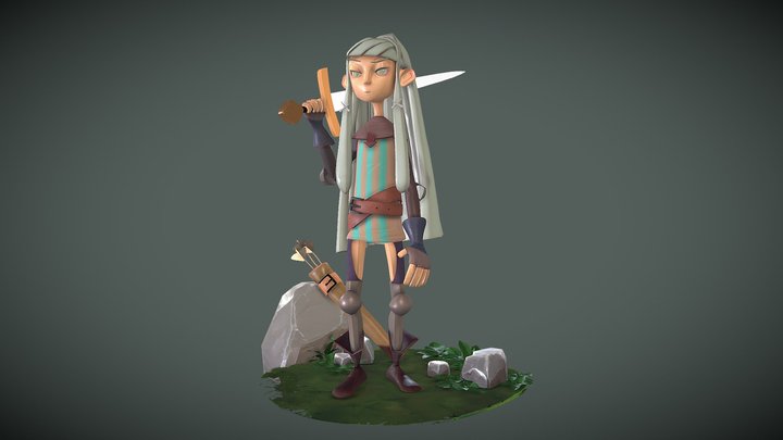 Blue-haired Warrior 3D Model