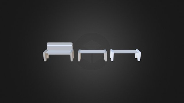 Bench - Wood, Metal and Concrete 3D Model