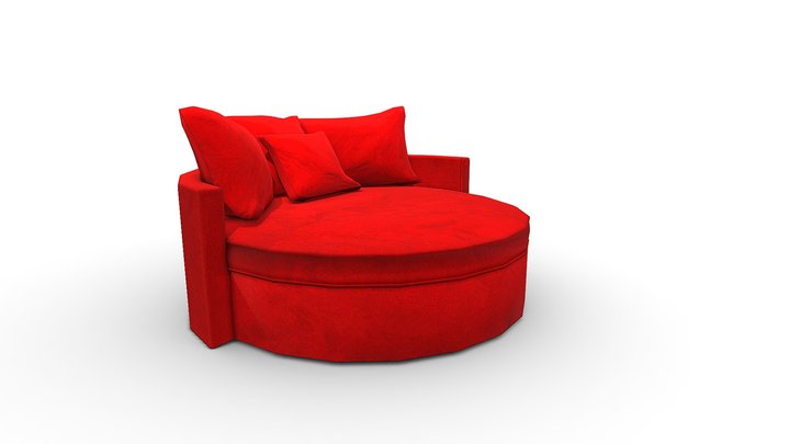 Red Round Lounge Couch With Cushions 3D Model