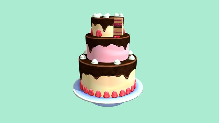 Handpainted birthday cake 3D Model