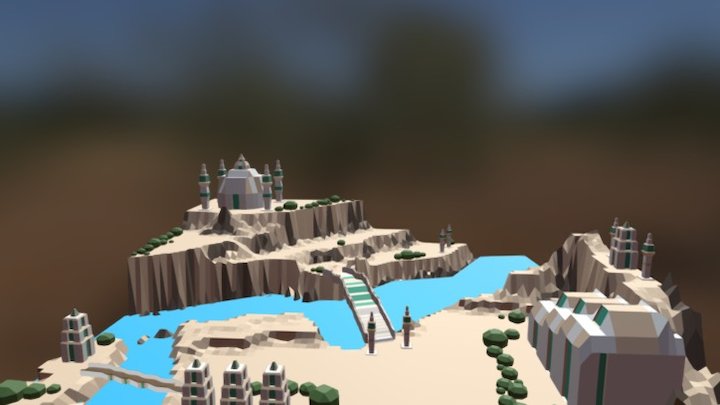 low poly environment-rocks, temples 3D Model