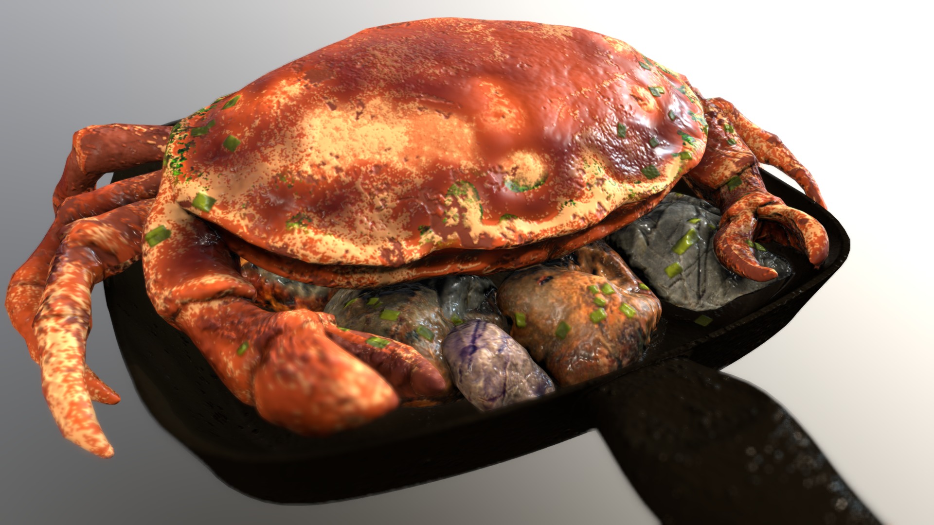 3D model Boiled Crab in a Frying Pan - This is a 3D model of the Boiled Crab in a Frying Pan. The 3D model is about a plate of food.