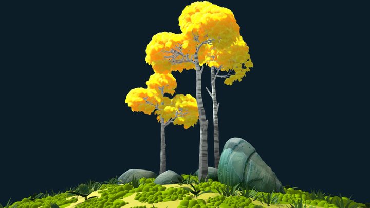 autumn tree set 3D Model