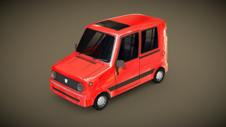 Stylized Low-poly Japanese Cube Kei Car PBR 3D Model