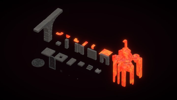 Modular fire dungeon 3D Model