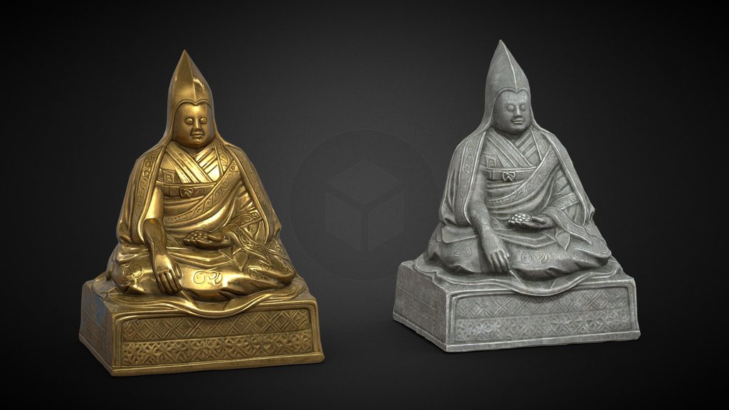 Tibetan Lama Statues Gold and Stone