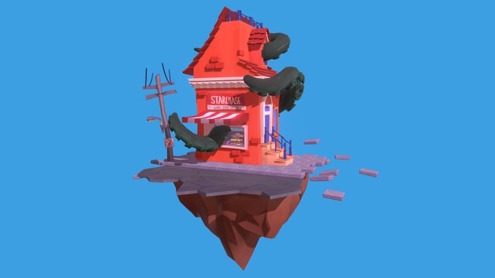 Stylized Building Diorama 3D Model